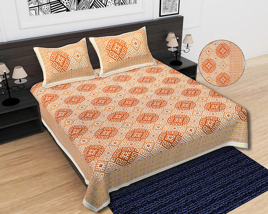 Butea Crape Pure Cotton 260 TC Super King Size Bedsheet with Ethnic Pattern