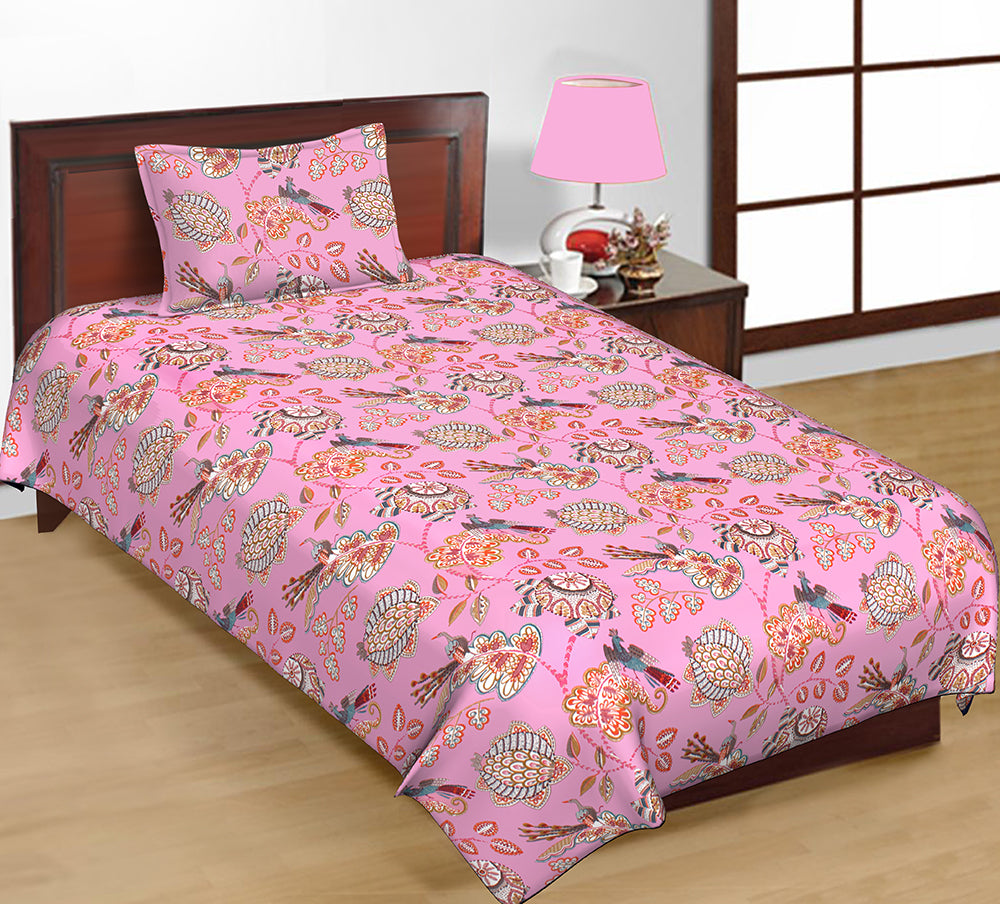 Butea Crape Pure Cotton floral print single bedsheets with one pillow cover