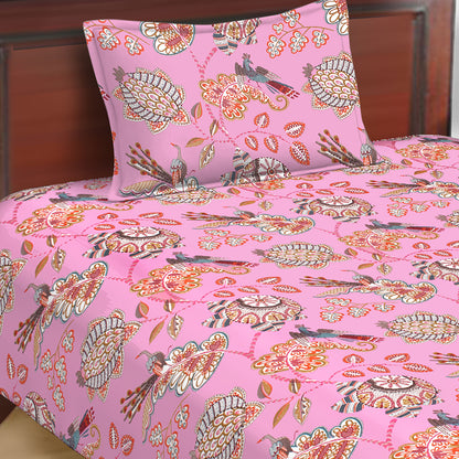 Butea Crape Pure Cotton floral print single bedsheets with one pillow cover