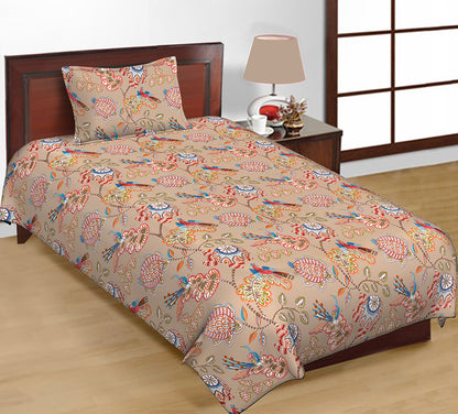 Butea Crape Pure Cotton floral print single bedsheets with one pillow cover