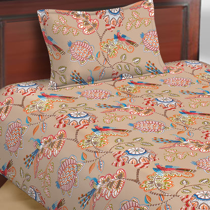 Butea Crape Pure Cotton floral print single bedsheets with one pillow cover