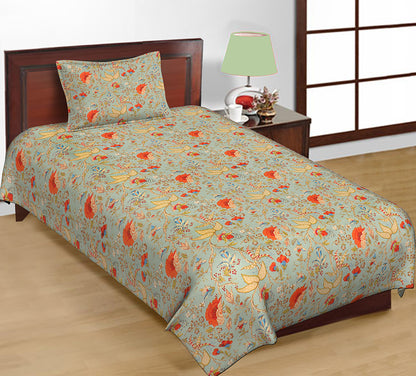 Butea Crape Pure Cotton floral print single bedsheets with 1 pillow cover