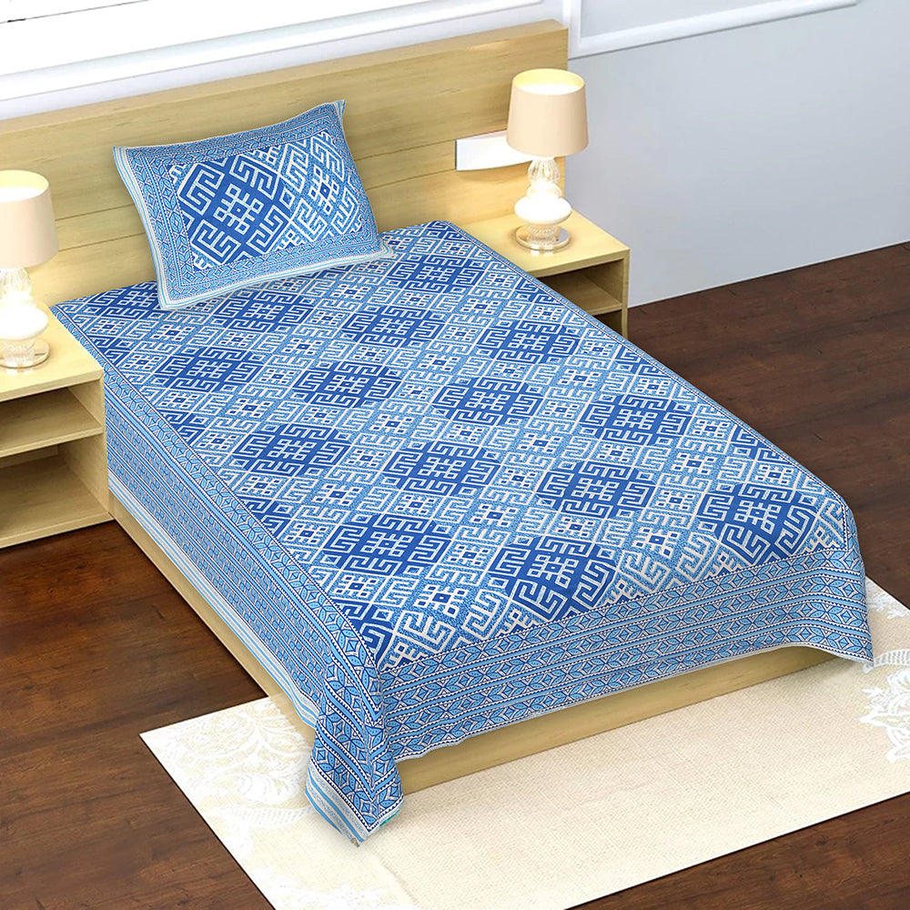 Butea Crape Pure Cotton export quality machine printed single bedsheets with single pillow cover