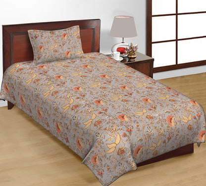 Butea Crape Pure Cotton floral print single bedsheets with 1 pillow cover