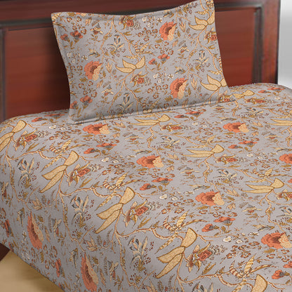 Butea Crape Pure Cotton floral print single bedsheets with 1 pillow cover