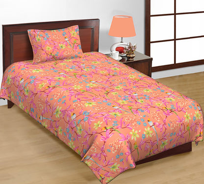 Butea Crape Pure Cotton floral print machine printed single bedsheets with single pillow cover