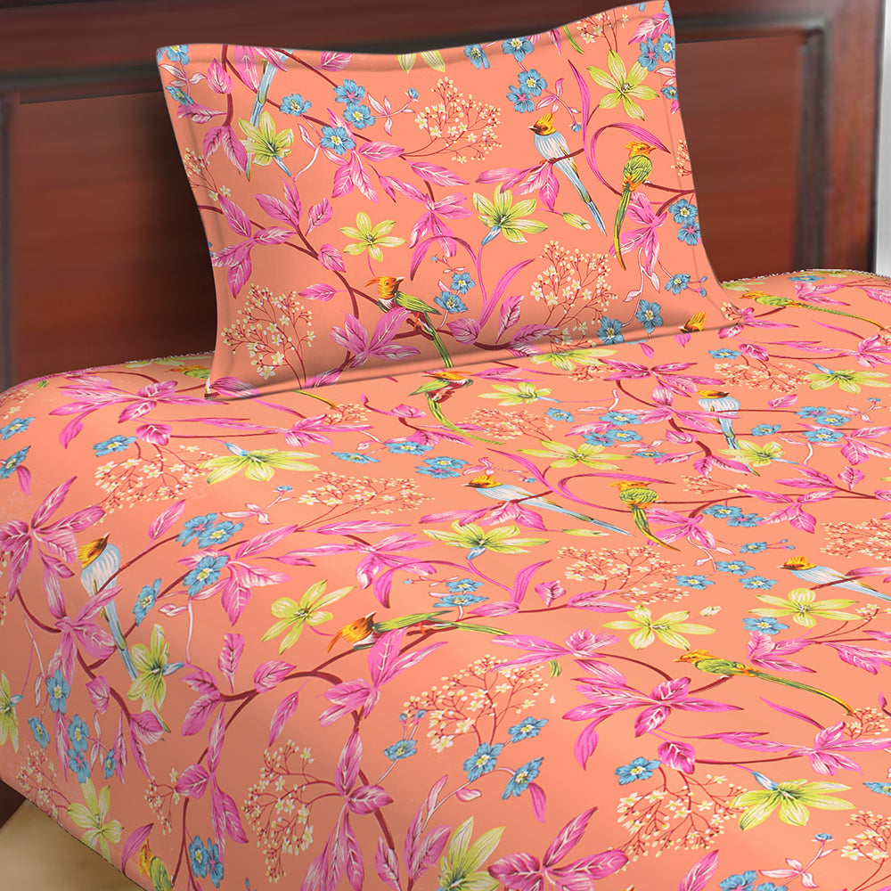 Butea Crape Pure Cotton floral print machine printed single bedsheets with single pillow cover