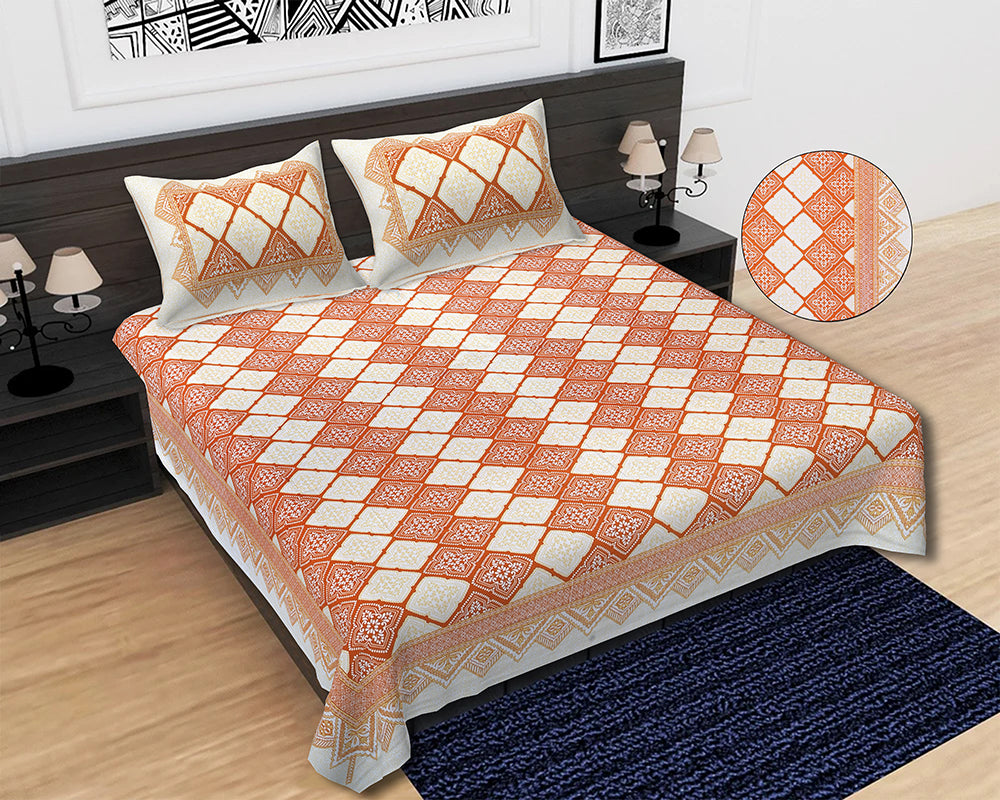 Butea Crape Pure Cotton 260 TC Super King Size Bedsheet with 2 Pillow Cover Geometric Pattern