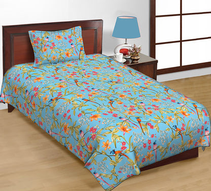 Butea Crape Pure Cotton floral print machine printed single bedsheets with single pillow cover