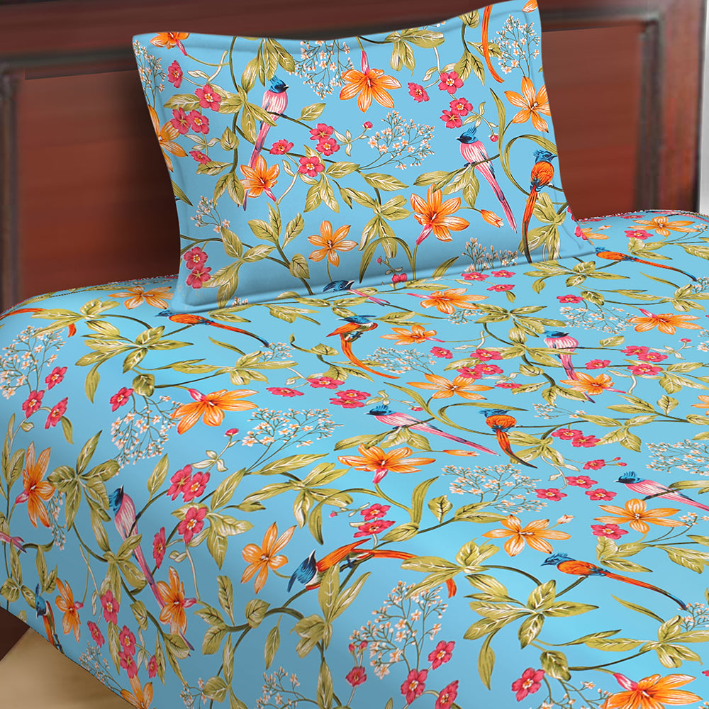 Butea Crape Pure Cotton floral print machine printed single bedsheets with single pillow cover