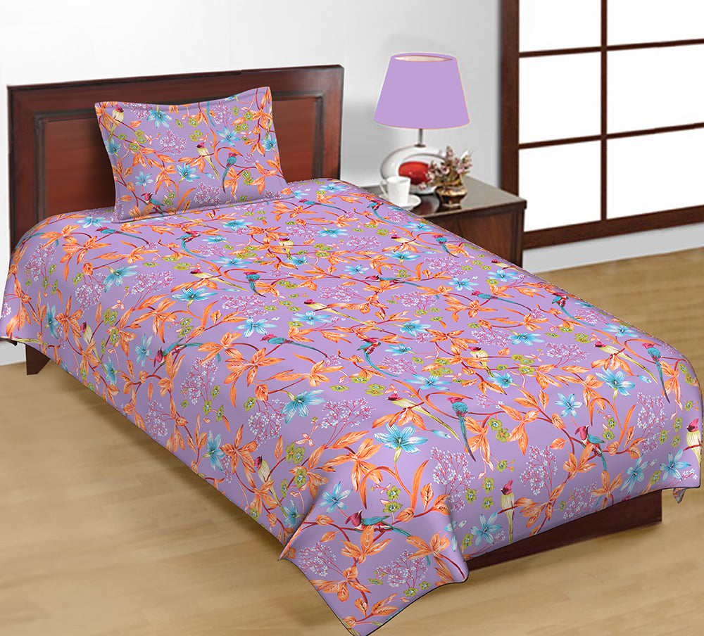 Butea Crape Pure Cotton floral print machine printed single bedsheets with single pillow cover