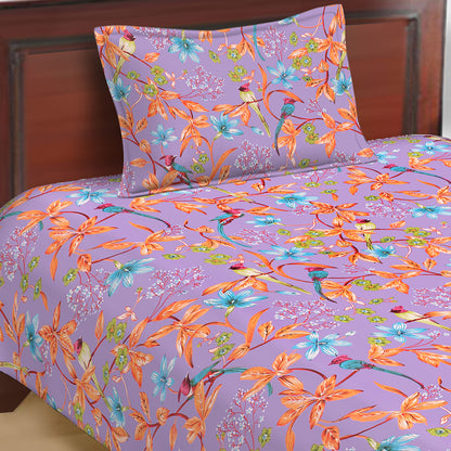 Butea Crape Pure Cotton floral print machine printed single bedsheets with single pillow cover