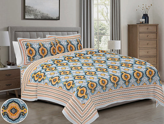 Butea Crape Pure Cotton 260 TC Super King Size Bedsheet with 2 Pillow Cover Traditional Pattern