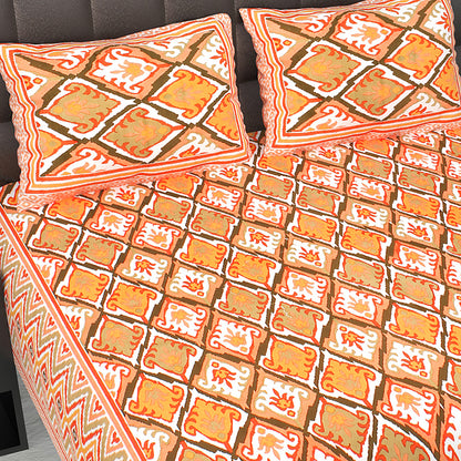 Butea Crape Pure Cotton 260 TC Super King Size Bedsheet with Geometric Pattern Suitable for King Size Bed