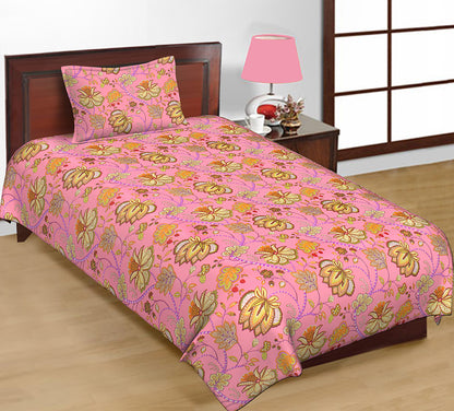 Butea Crape Pure Cotton floral print machine washable single bedsheets with one pillow cover