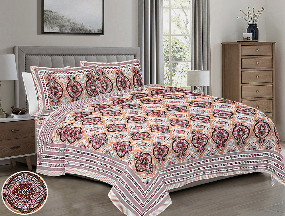 Butea Crape Pure Cotton 260 TC Super King Size Bedsheet with 2 Pillow Cover Traditional Pattern