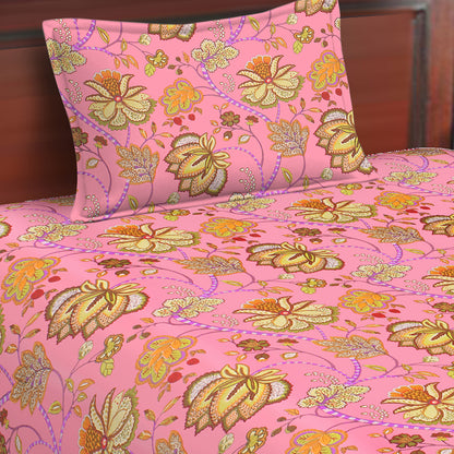 Butea Crape Pure Cotton floral print machine washable single bedsheets with one pillow cover