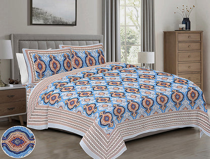 Butea Crape Pure Cotton 260 TC Super King Size Bedsheet with 2 Pillow Cover Traditional Pattern