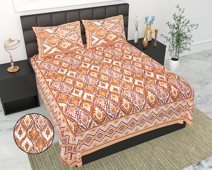 Butea Crape Pure Cotton 260 TC Super King Size Bedsheet with Geometric Pattern Suitable for King Size Bed