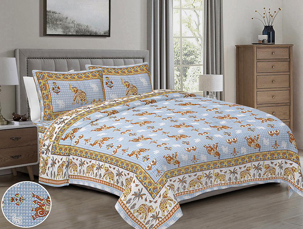 Butea Crape Pure Cotton 260 TC Super King Size Bedsheet with 2 Pillow Cover Ethnic Pattern