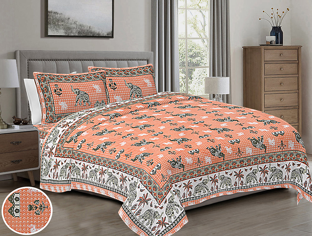 Butea Crape Pure Cotton 260 TC Super King Size Bedsheet with 2 Pillow Cover Ethnic Pattern