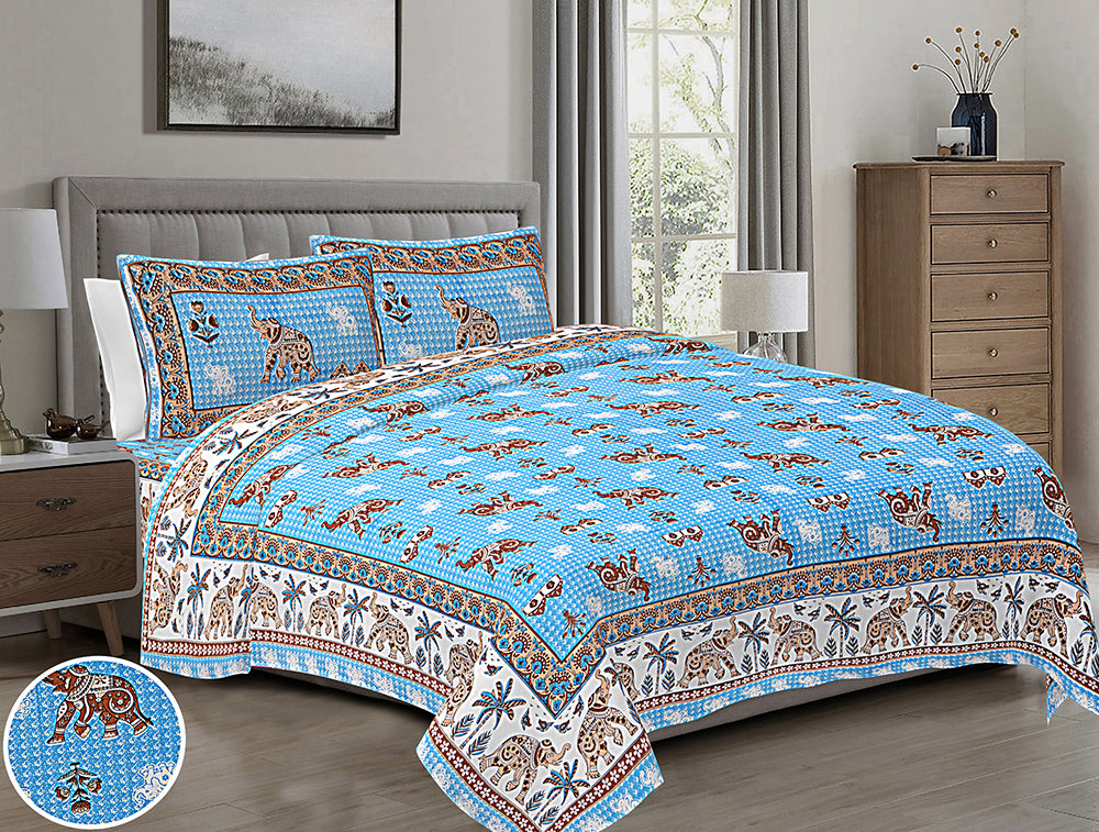 Butea Crape Pure Cotton 260 TC Super King Size Bedsheet with 2 Pillow Cover Ethnic Pattern