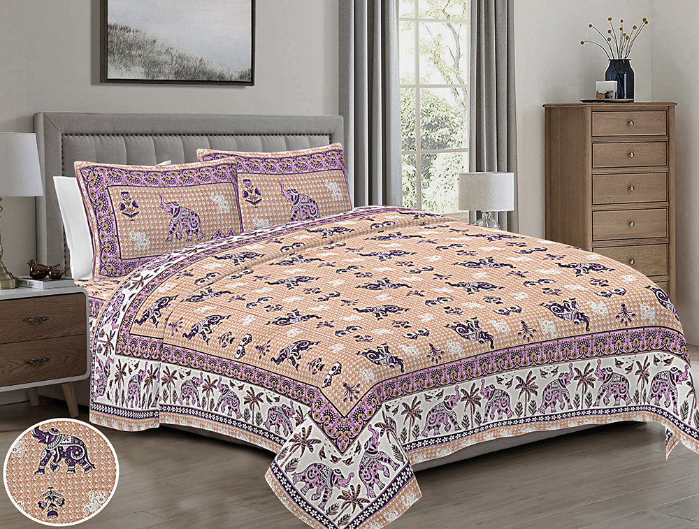 Butea Crape Pure Cotton 260 TC Super King Size Bedsheet with 2 Pillow Cover Ethnic Pattern