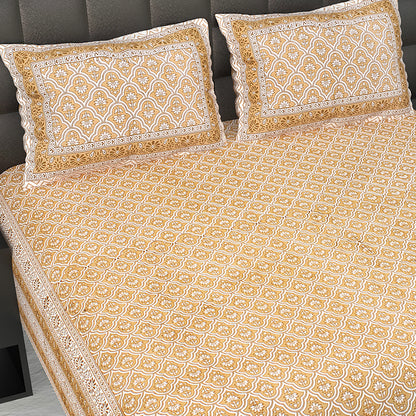 Butea Crape Pure Cotton 260 TC Super King Size Bedsheet with 2 Pillow Cover Geometric Pattern