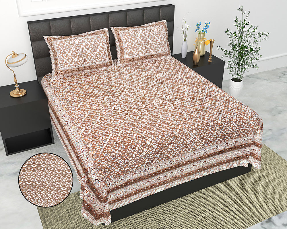 Butea Crape Pure Cotton 260 TC Super King Size Bedsheet with 2 Pillow Cover Geometric Pattern