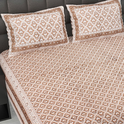 Butea Crape Pure Cotton 260 TC Super King Size Bedsheet with 2 Pillow Cover Geometric Pattern