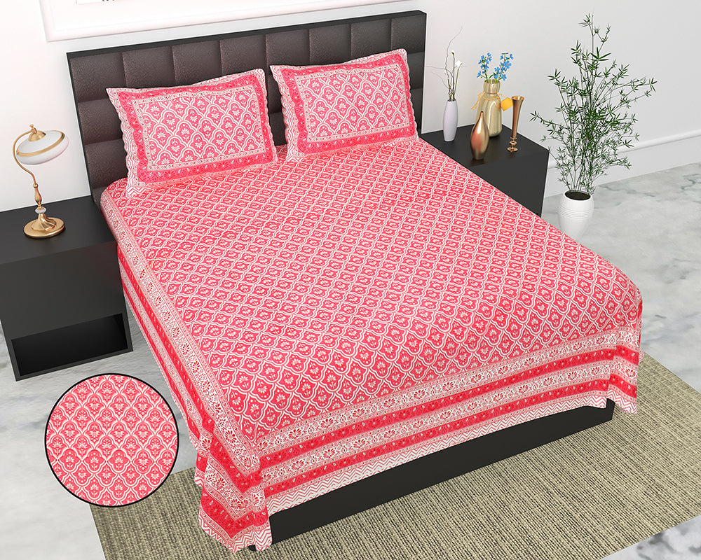 Butea Crape Pure Cotton 260 TC Super King Size Bedsheet with 2 Pillow Cover Geometric Pattern