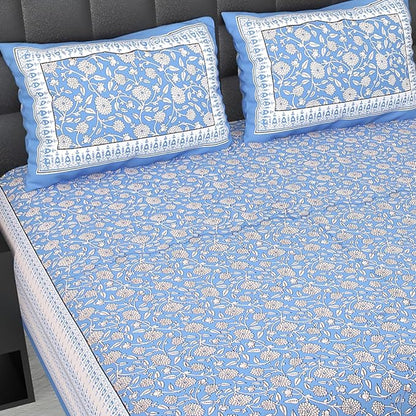 Pure Cotton 180 TC King Size BEDSHEET with 2 Pillow Cover - 90X108 Suitable for King Size Bed Sheet or Double Bed, Blue (Blue)