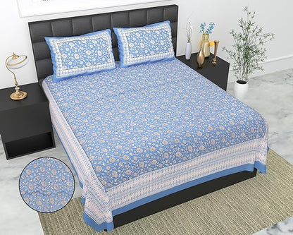 Pure Cotton 180 TC King Size BEDSHEET with 2 Pillow Cover - 90X108 Suitable for King Size Bed Sheet or Double Bed, Blue (Blue)